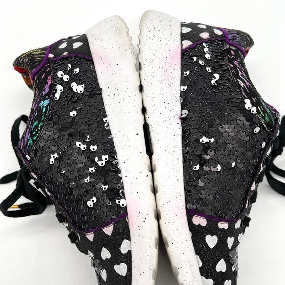 IRREGULAR CHOICE Run The World Sneakers Womens 40 Black Multi Sequined Glitter - Picture 8 of 11